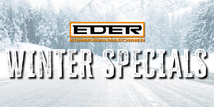 Bild einer Schneelandschaft mit Schriftzug "Winterspecials" und dem EDER Kommunal Logo im Vordergrund