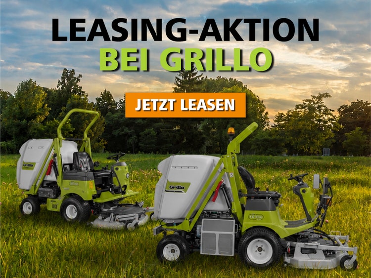 Bild mit 2 Grillo Fahrzeugen und Slogan: Leasing-Aktion bei Grillo zum Vorteilspreis