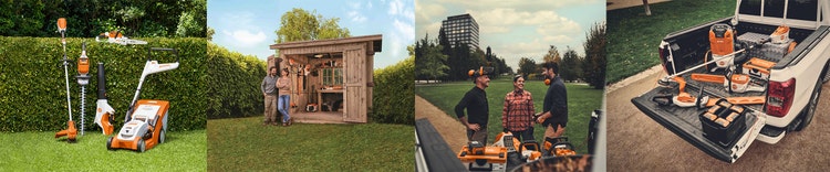 4 verschiedenen Bilder mit STIHL Produkten für effizientes Arbeiten