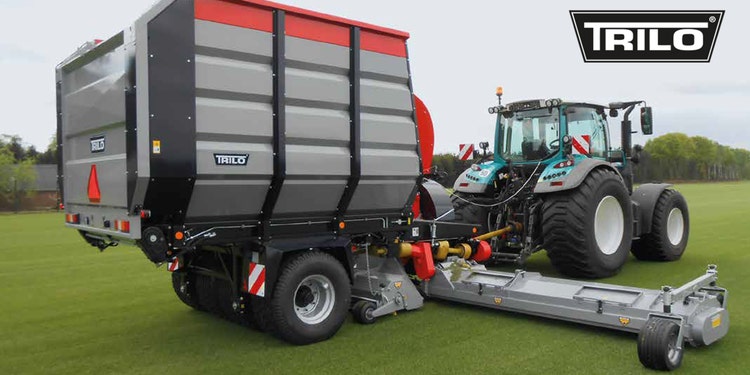 Große Kehrsaugwagen mit Seitenauslegern zum Aufsammeln von Grasresten oder vertikutier Rückständen von großen Flächen von Trilo