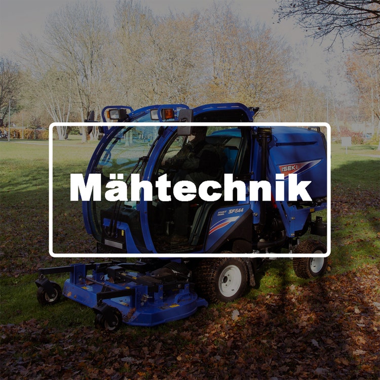 Bild mit Iseki Mähmaschine und Schriftzug Mähtechnik