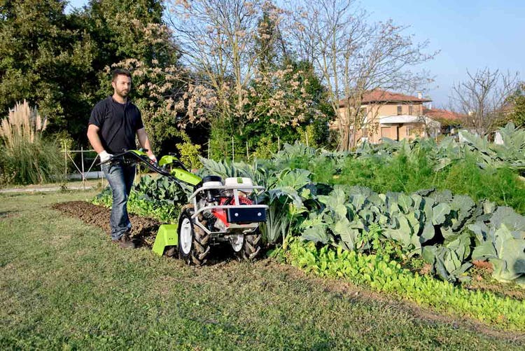 Mann beim Pflügen mit Grillo G 110 Profi-Einachser